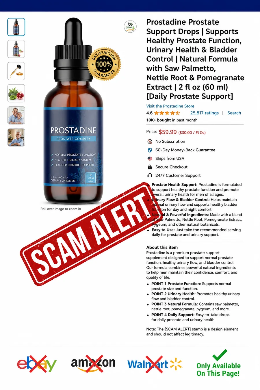 Warning about counterfeit Prostadine listings on third-party marketplaces